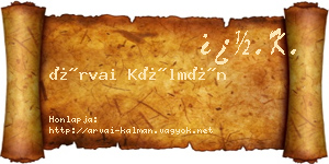 Árvai Kálmán névjegykártya